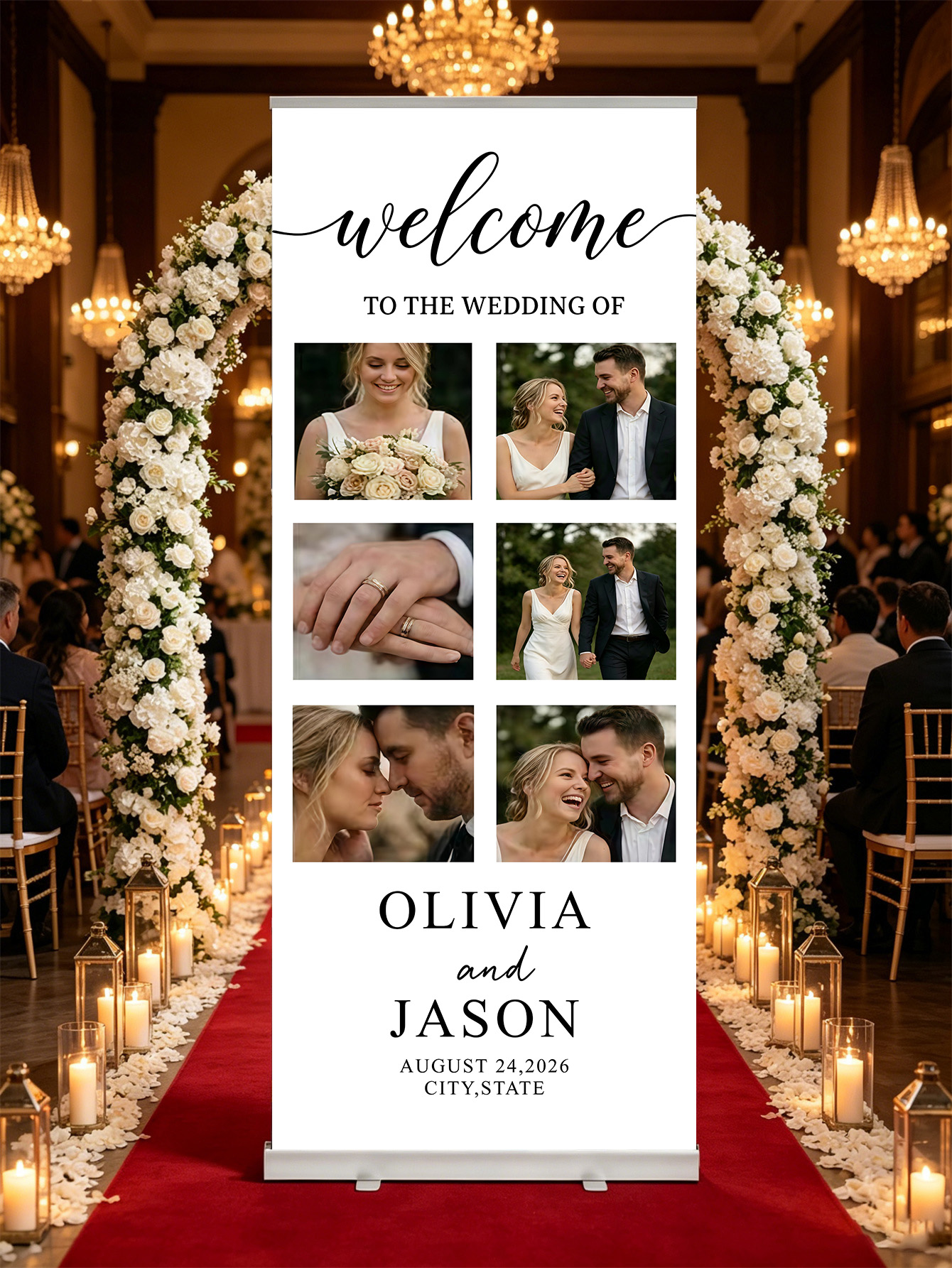 Customized wedding retractable banners - personalized photo wedding welcome signs, reception decorations and background curtains